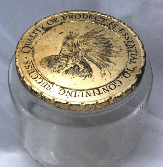 Duraglas Tobacco Jar with Native American Indian on Lid