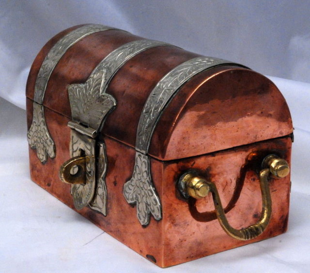 Solid Copper / Brass Dome Top Steamer Trunk Trinket Box