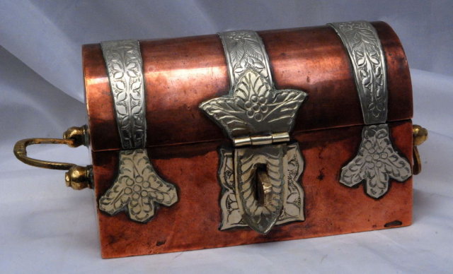 Solid Copper / Brass Dome Top Steamer Trunk Trinket Box