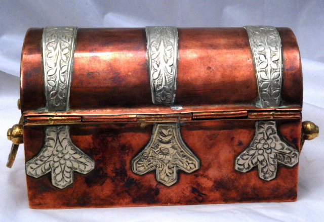 Solid Copper / Brass Dome Top Steamer Trunk Trinket Box