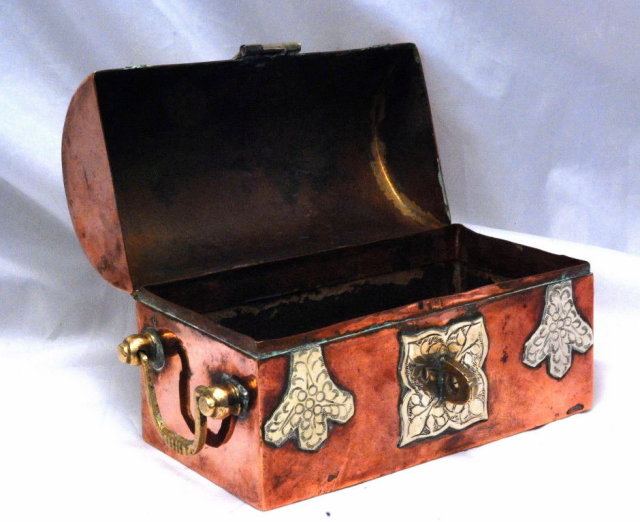 Solid Copper / Brass Dome Top Steamer Trunk Trinket Box