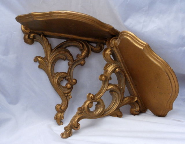 Pair of Rococo Style Gold Gilt Syroco Wood Sconce Type Shelves