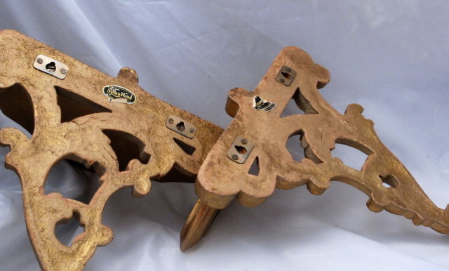 Pair of Rococo Style Gold Gilt Syroco Wood Sconce Type Shelves