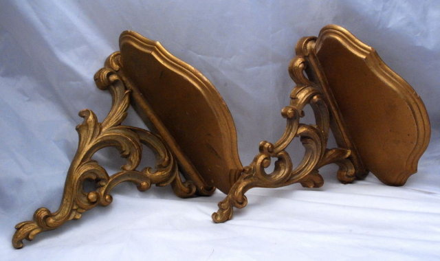 Pair of Rococo Style Gold Gilt Syroco Wood Sconce Type Shelves