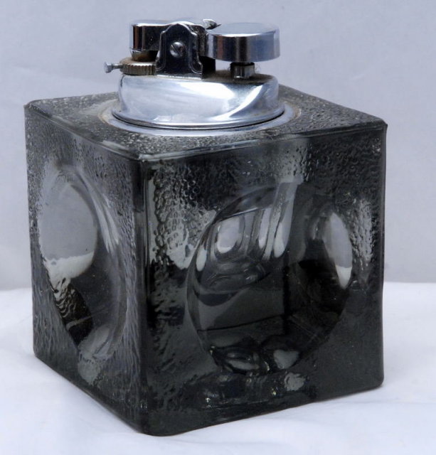 Heavy Smoked Glass Square Cube Table Lighter