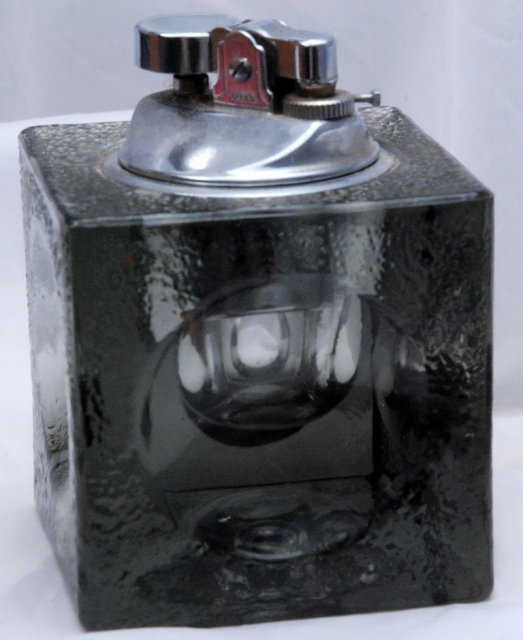Heavy Smoked Glass Square Cube Table Lighter