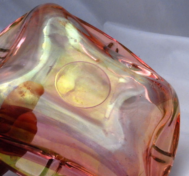 Heavy Blown Pink Iridescent Flash Carnival Glass Ashtray