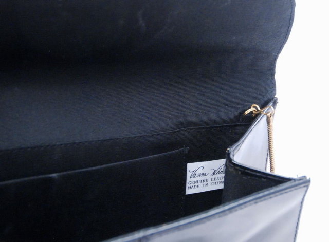 Black Patent Leather Purse by Vanna White with shoulder chain