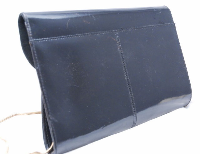 Black Patent Leather Purse by Vanna White with shoulder chain