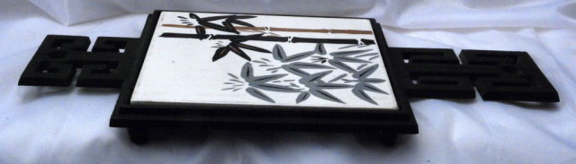 Asian Motif Bamboo Design Tile & Wrought Iron Trivet, Japan