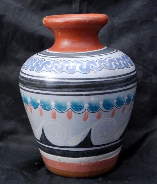 Mexican Cinnamon Clay Pottery Vase signed I. Jarero Folk Art Pottery