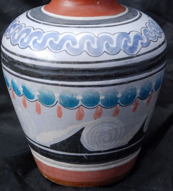 Mexican Cinnamon Clay Pottery Vase signed I. Jarero Folk Art Pottery