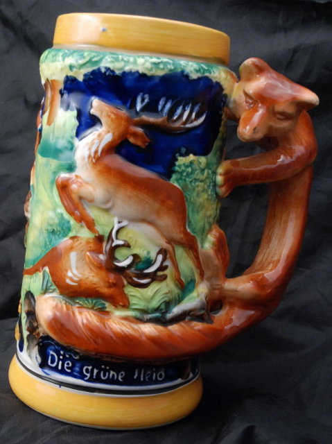 Majolica German Style Beer Stein Forest Animals, Wales, made in Japan