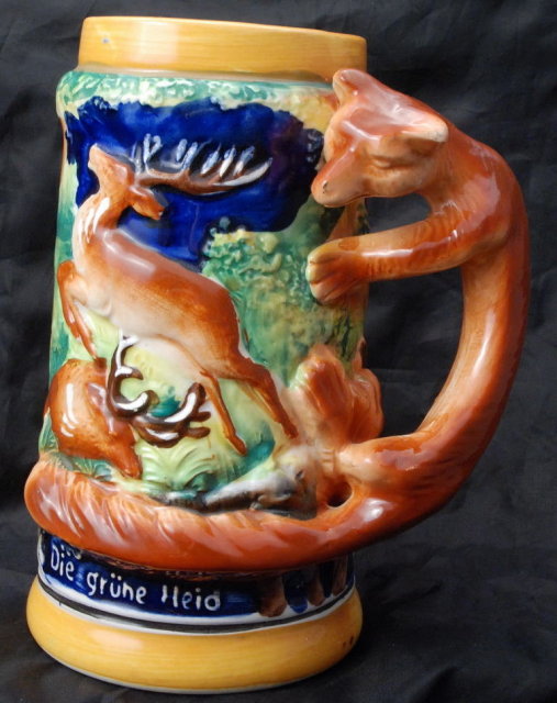 Majolica German Style Beer Stein Forest Animals, Wales, made in Japan
