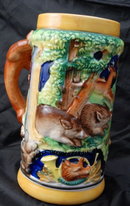 Majolica German Style Beer Stein Forest Animals, Wales, made in Japan