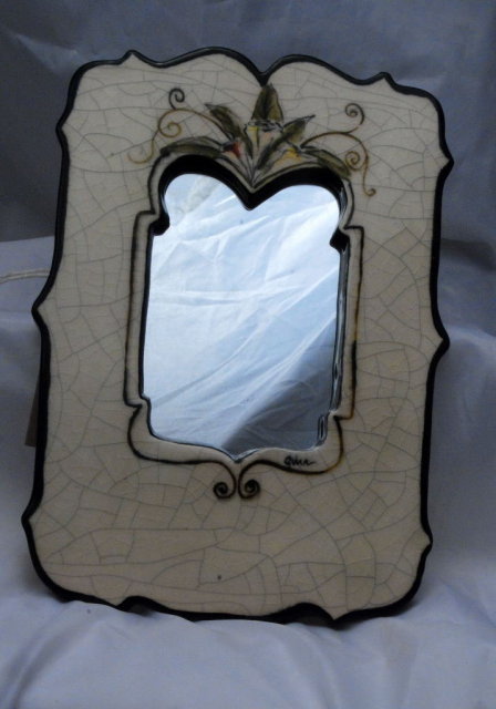 Ceramic Pottery Framed Mirror, Hand Crafted numbered & signed Gina Holts @ Clayworks