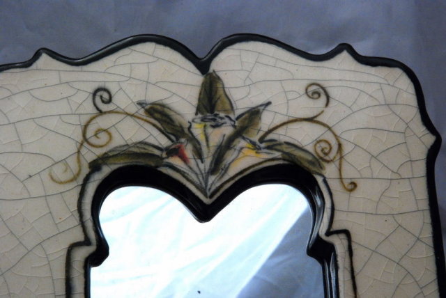 Ceramic Pottery Framed Mirror, Hand Crafted numbered & signed Gina Holts @ Clayworks