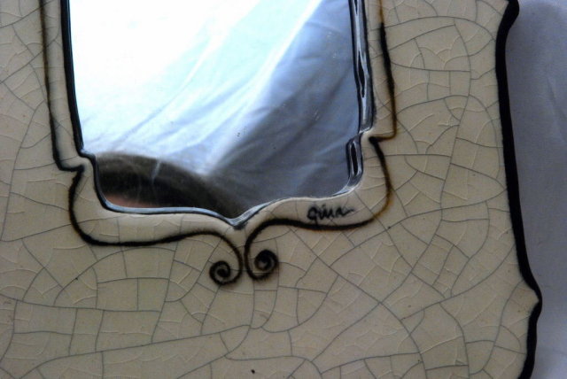Ceramic Pottery Framed Mirror, Hand Crafted numbered & signed Gina Holts @ Clayworks