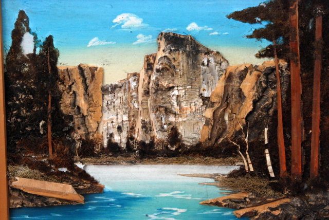 Yosemite Painting Mixed Media with Bark & Natural Material