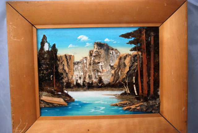 Yosemite Painting Mixed Media with Bark & Natural Material
