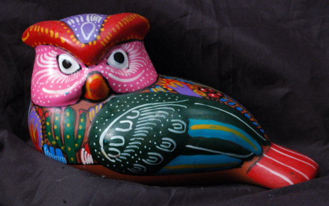 Old Mexican Terra-Cotta Talavera Owl Folk Art