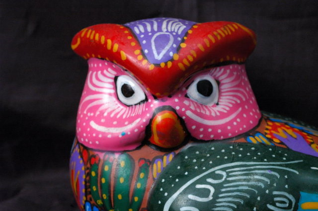 Old Mexican Terra-Cotta Talavera Owl Folk Art