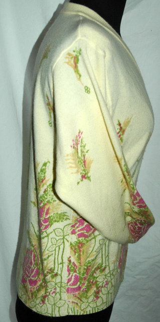 Vintage Italian Lana Wool Cardigan Sweater, yellow with flowers* PRICED REDUCED! **