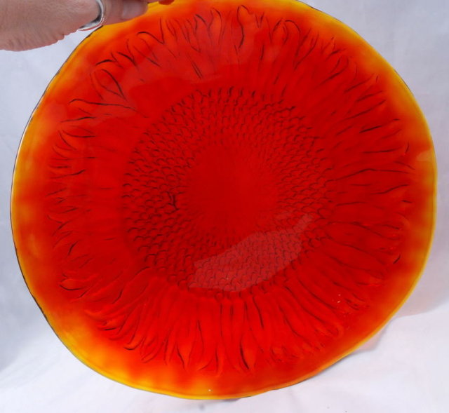 Handmade Orange Glass Sunflower Plate