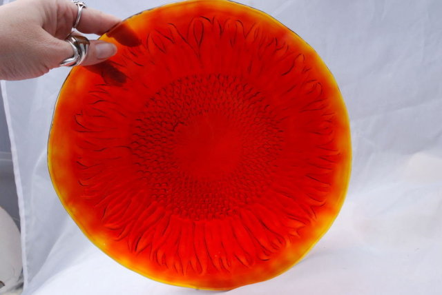 Handmade Orange Glass Sunflower Plate