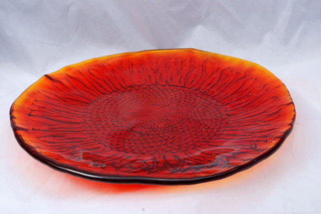 Handmade Orange Glass Sunflower Plate