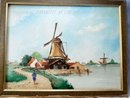 Dutch Windmill Oil Painting of Zaanse Schans, Netherlands signed.