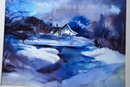 Water Color Painting, Snowy Winter Scene of House with Storm Looming Signed S. Peplow '99