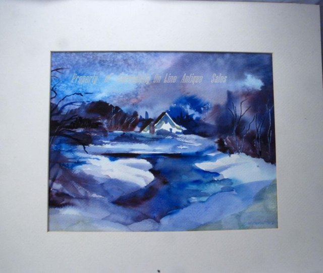 Water Color Painting, Snowy Winter Scene of House with Storm Looming Signed S. Peplow '99