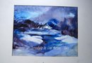 Water Color Painting, Snowy Winter Scene of House with Storm Looming Signed S. Peplow '99