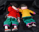 Pair of Chinese Composition Doll with Silk Clothes
