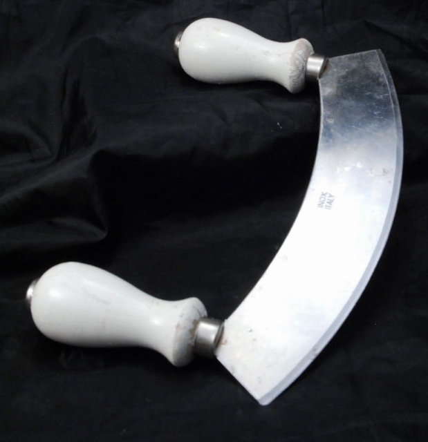 Curved Blade Chopper Cleaver 2 wood handles stainless steel blade -Vintage, Inox Italy