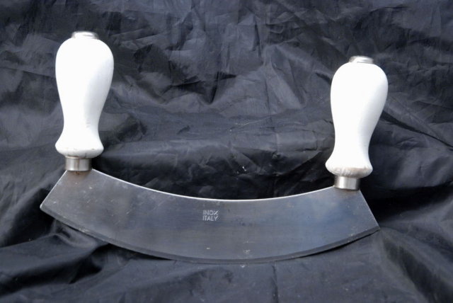 Curved Blade Chopper Cleaver 2 wood handles stainless steel blade -Vintage, Inox Italy