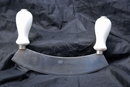 Curved Blade Chopper Cleaver 2 wood handles stainless steel blade -Vintage, Inox Italy