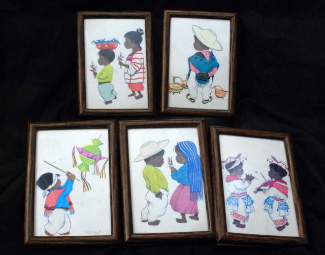 Betanzos Art Mexico Mexican Children Vintage Post Card in Frames