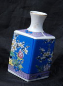 Small Asian Square Bottle Vase, Hand painted enameled porcelain with pheasent & flowers * PRICED REDUCED! **