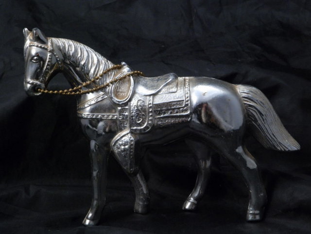 Vintage Silver Metal Horse with chain reins
