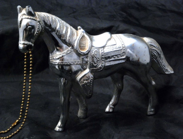 Vintage Silver Metal Horse with chain reins
