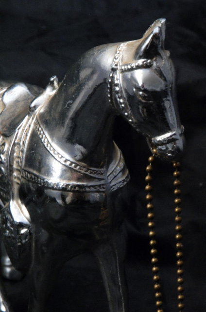 Vintage Silver Metal Horse with chain reins