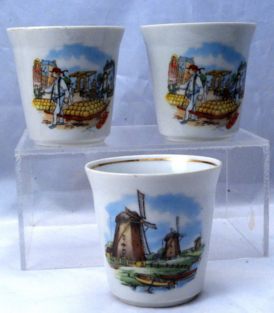 3 Porcelain China Dutch Scene Cups Tea or Coffee