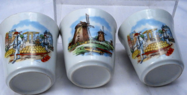 3 Porcelain China Dutch Scene Cups Tea or Coffee