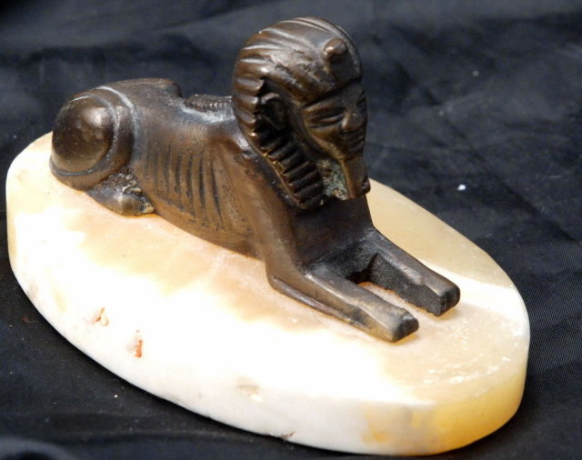 Old Brass Sphinx Alabaster Souvenir of the Republic Arabic Egypt