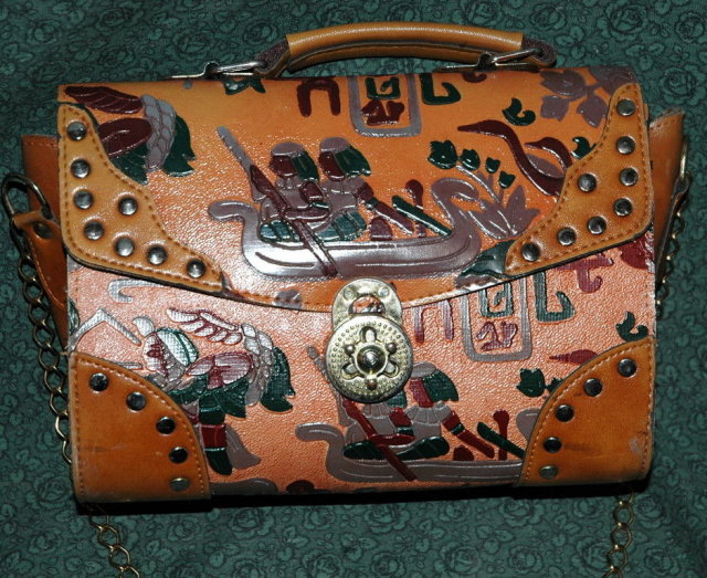 Vintage Egyptian Motif Tooled & Painted purse with studs.