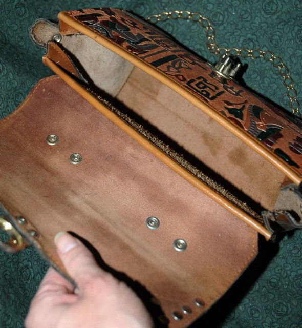 Vintage Egyptian Motif Tooled & Painted purse with studs.