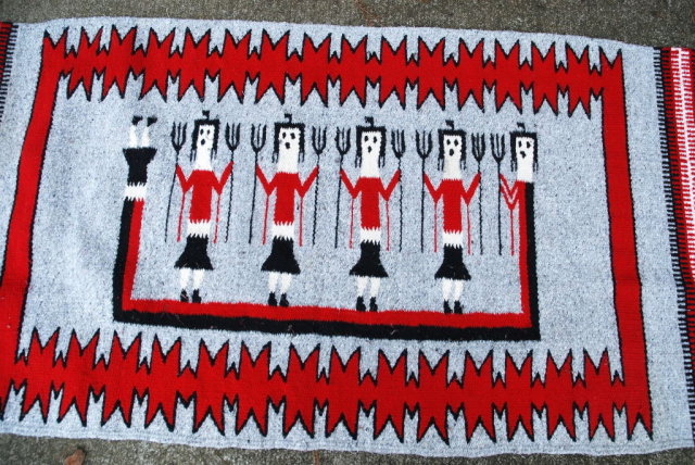 Old Navajo Hand Woven Yei Rug 56