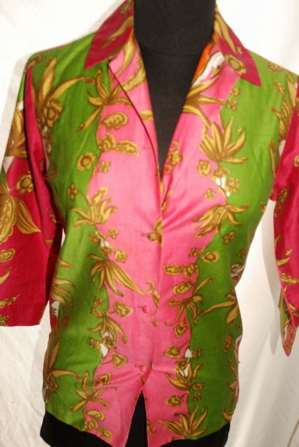 1960's Mod.Hip Hawaiian Shirt, Blouse, Florescent colors , by Tori Richards of Honolulu